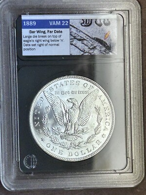 1889 P Raw Choice BU VAM 22 Far Date Barwing Top 100 Morgan Silver Dollar