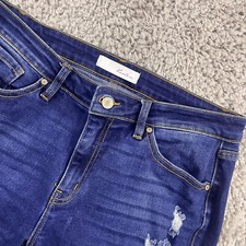 Kancan Cora Mid Rise Super Skinny Ripped Jeans Size 13/30 Dark Wash Step Hem