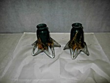 Pair of Hand Blown Flowing Glass Tulip Shades Green Yellow