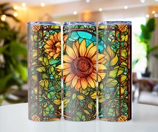 Stained Glass Sunflower 20oz Sublimated Tumbler -Free Shipping -SKU0258