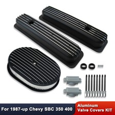 For Chevy Sbc 1987-up Center Bolt Short Valve Covers 12 Air Cleaner Kit Black