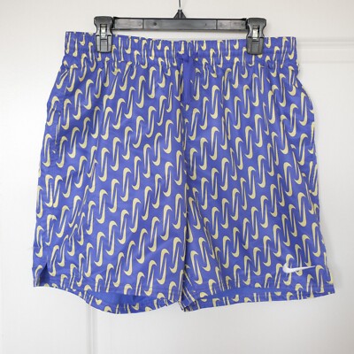 Nike Swim Shorts Blue White Logo Swoosh Allover Print Volley7'' NESSE519 Size L