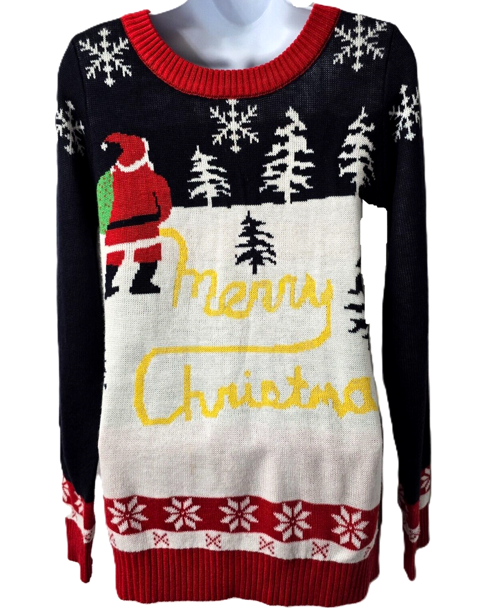 Tipsy Elves Santa Peeing Sweater M Ugly Christmas Knit Funny Yellow Snow  Holiday