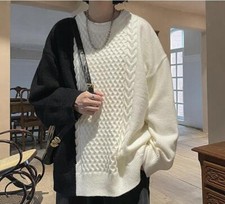 Men's Fashion Winter Crew Neck Long Sleeve Color Matching Cable Knit Sweaters