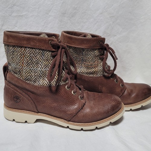 Timberland Bramhall Harris Tweed Lace Up Women’s Leather Brown Boots Size 6.5