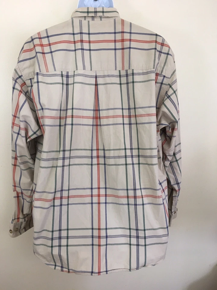 Camisa Para Hombre Eddie Bauer Manga Larga Botón Delantero - Cuadros Beige Azul Rojo - Talla L Foto 3 de 4
