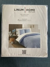 NEW KING Duvet Cover Linum Chevas Blue White Stripe 100 Turkish Cotton Nautical