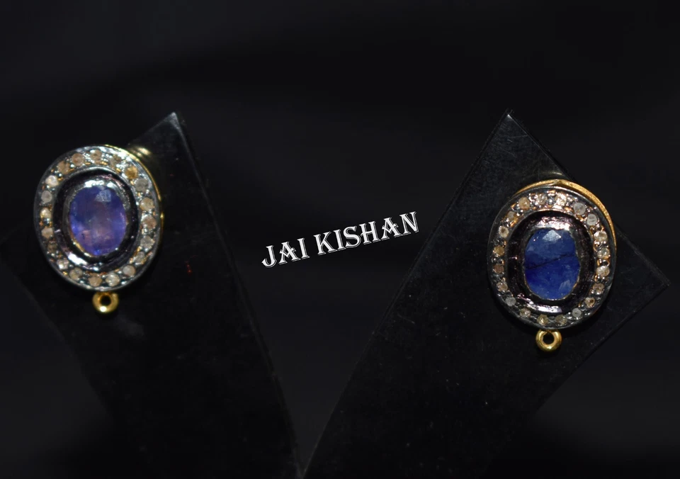 Orecchino Dainty In Argento Sterling 925 Con Zaffiro Blu E Diamanti Pave - Immagine 3 di 4