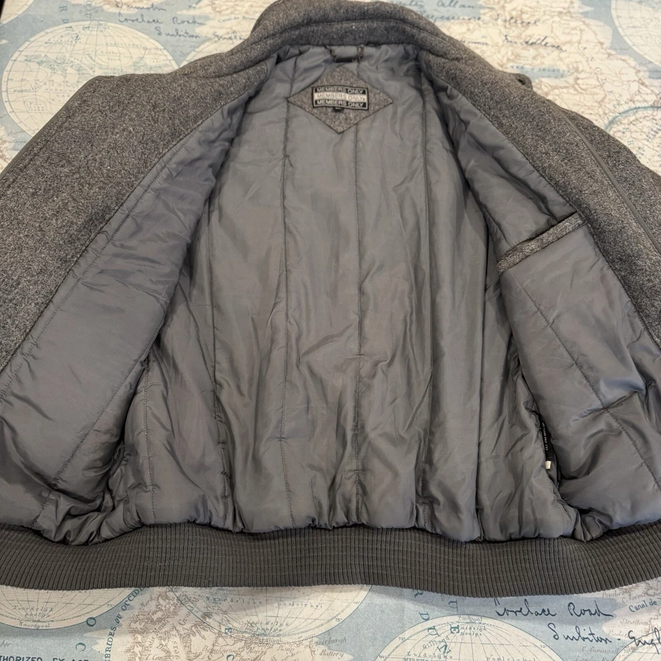 VTG! Members Only 100% Wool Bomber Jacket Coat Men's Charcoal Gray 90's 46L - Image 3 of 4
