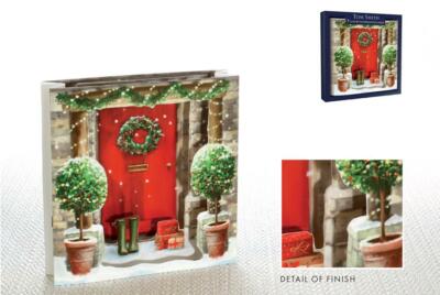5 Stück handgefertigte Haustür mit Kranz Design Weihnachten Grußkarten