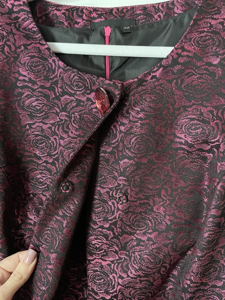 Giovanna Signature Elegant Dress And Long Cape Jacket Rose Print Sz 14W