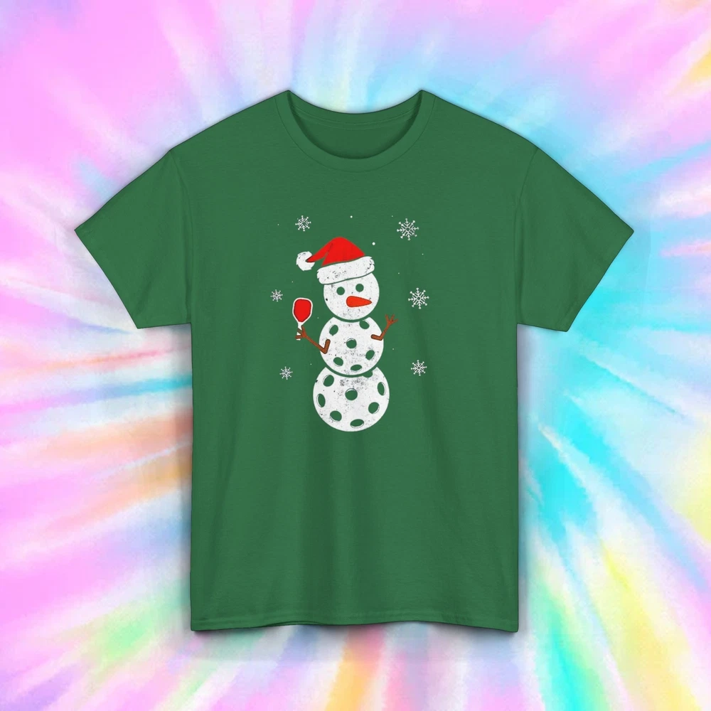 Pickleball Snowman T-Shirt | Funny Christmas Holiday Graphic Tee |  S-5XL