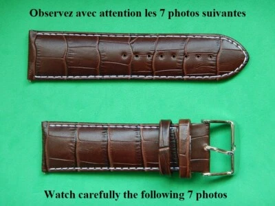 26 mm BRACELET VEAU VERITABLE FACON ALLIGATOR MARRON COUTURE BLANCHE - Photo 1/4