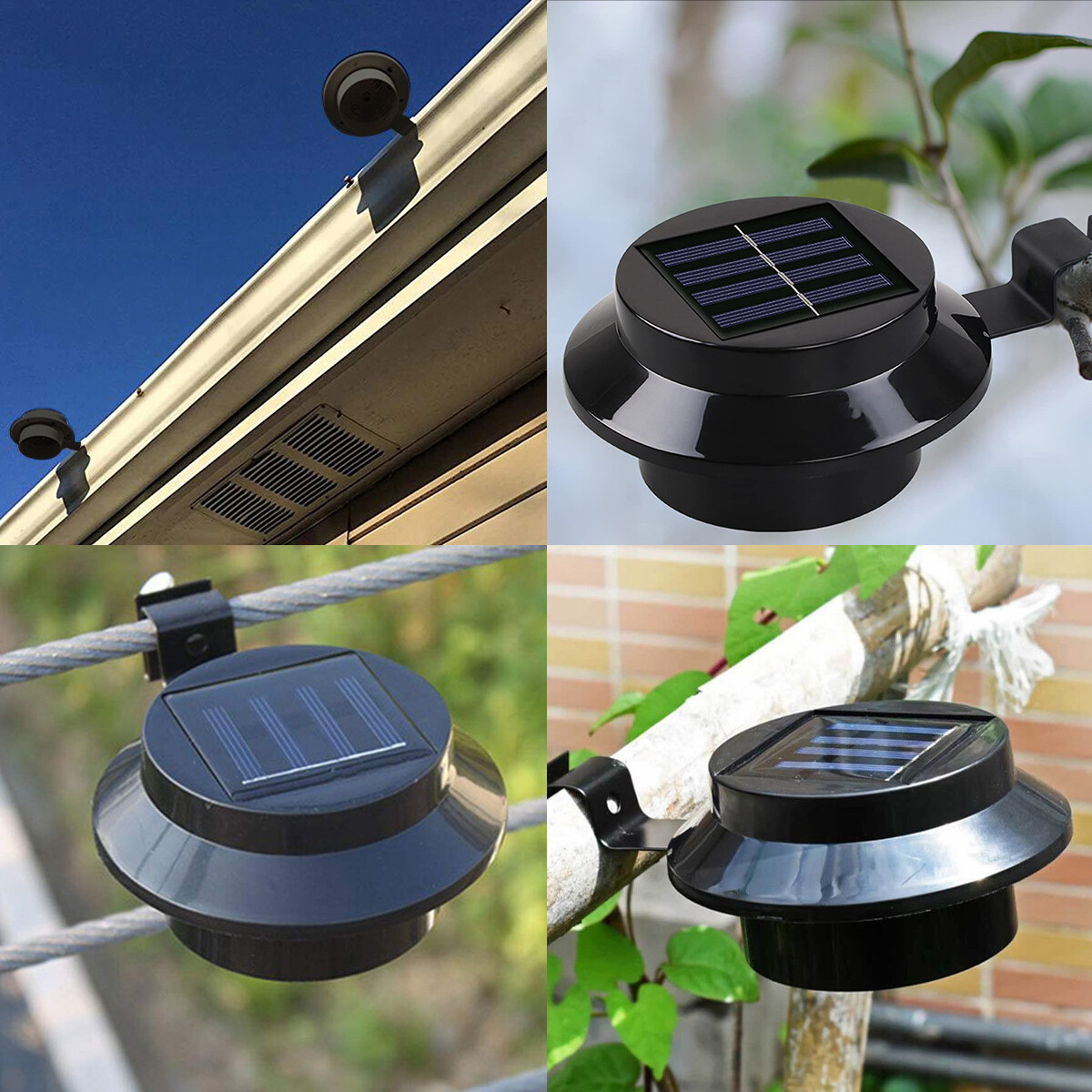 Solar Powered Gutter Lights Black LED Outdoor Garden Fence Wall Roof 8