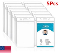 5Pcs Vertical ID Card Badge Holder Waterproof Clear Card Sleeve Case Cover US
