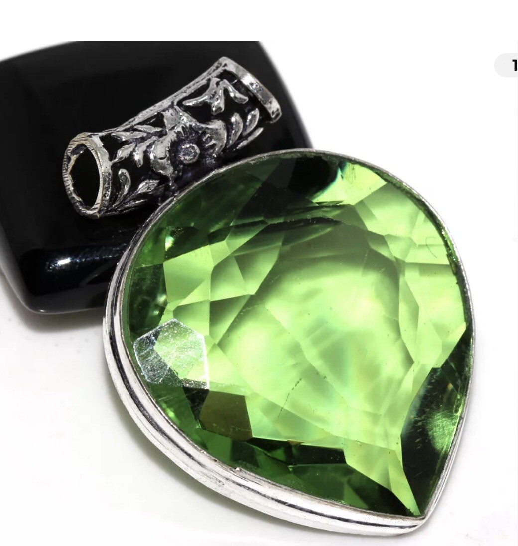 925 Silver Plated Peridot Pendant. Handmade Jewelry Size 1.7