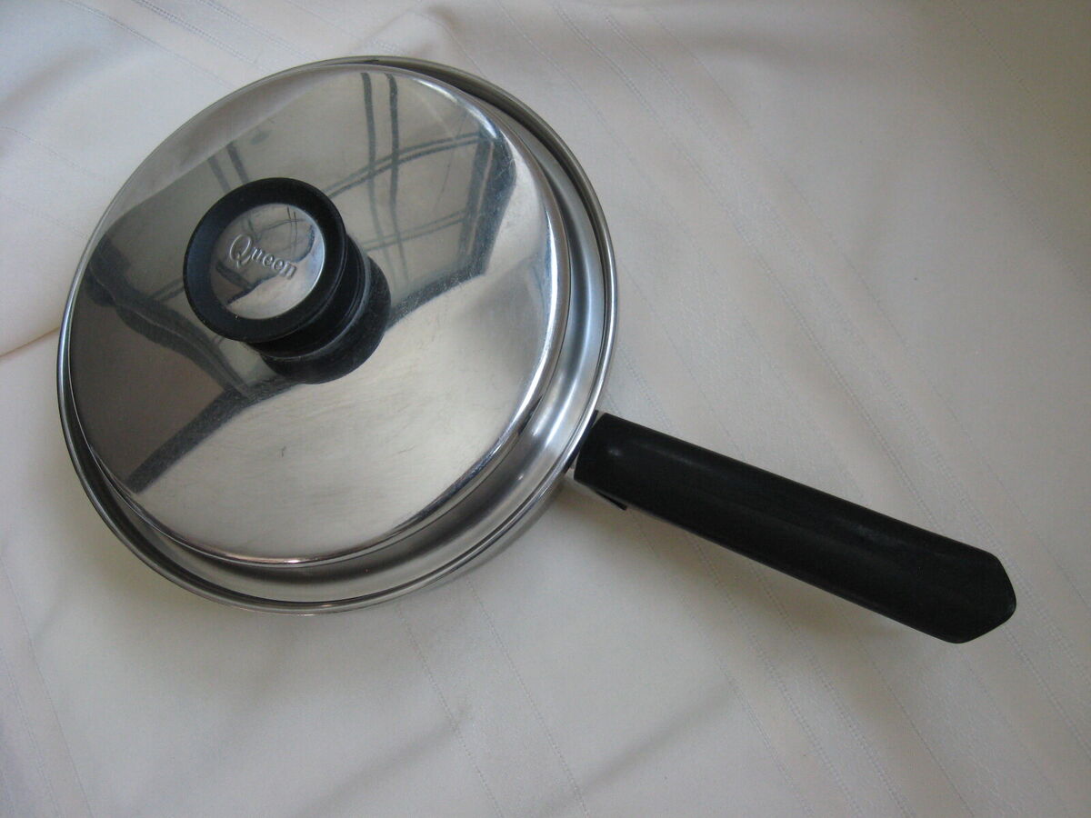 Amway Queen Cookware Stainless Skillet Pan & Lid 8 3/8 Amway Queen Cookware Stainless Skillet Pan & Lid 8 3/8