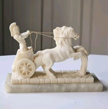 VTG Sculpture Alabaster Roman Gladiator Horse Chariot ITALY Ben Hur