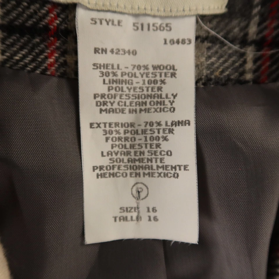 VTG Tweed Jacket Womens 16 Beige Black Red Check Wool Twill Blazer Sport Coat - Image 4 of 4