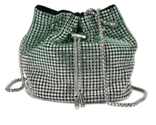 GORGEOUS Austrian Crystal with Green Gradient Coloring Bucket Purse with Strap