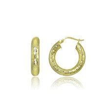 4x20mm Round Diamond-Cut Polished Gold Plated 925 Silver Small Hoop Earrings