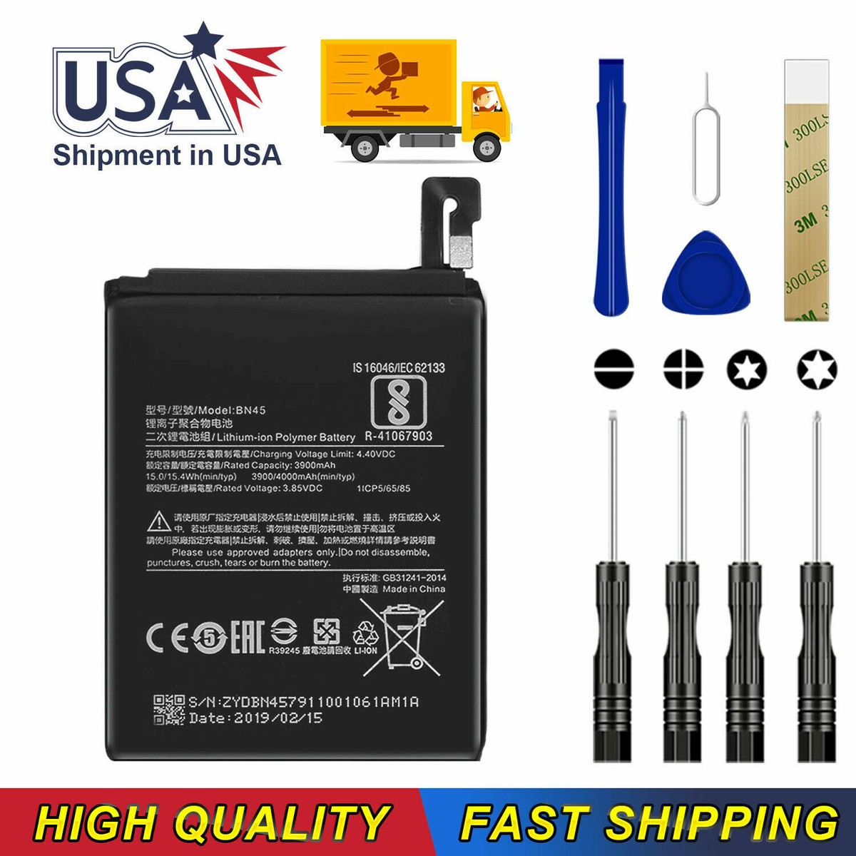 For Xiaomi Redmi Note M1803E7SG Replacement Battery BN45 Tool