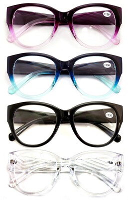 4 Pairs Women Oversized Bold Round Reading Glasses - Clear Lens Readers - DR10