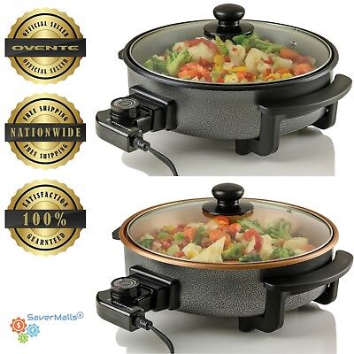 Ovente Electric Skillet 13 Inch with Non Stick Aluminum Coating Body and  Adjustable Temperature Controller, Frying Pan with Tempered Glass Cover and