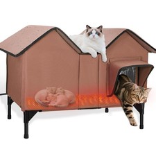 Extra Large Heated Cat House for Outside in Winter, Elevated Heated Outdoor C