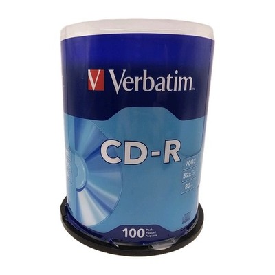 VERBATIM CD-R CDR 52X 700MB, 80 Minutes 100 Pack Spindle