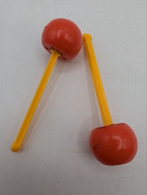 Vintage Clackers Click Clack Balls 1970s Hard Plastic Red Yellow Pair Toy -SR8