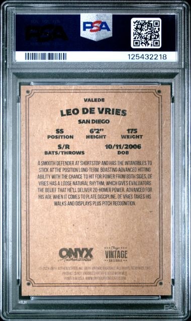 LEO DE VRIES 2024 Onyx Authenticated Vintage Baseball Blue Ink Auto PSA 7 POP 2 view 4