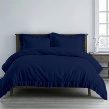 Kotton Culture 3 Pc Navy Blue Ruffle Trim Duvet Cover Set Queen/Full Size -100