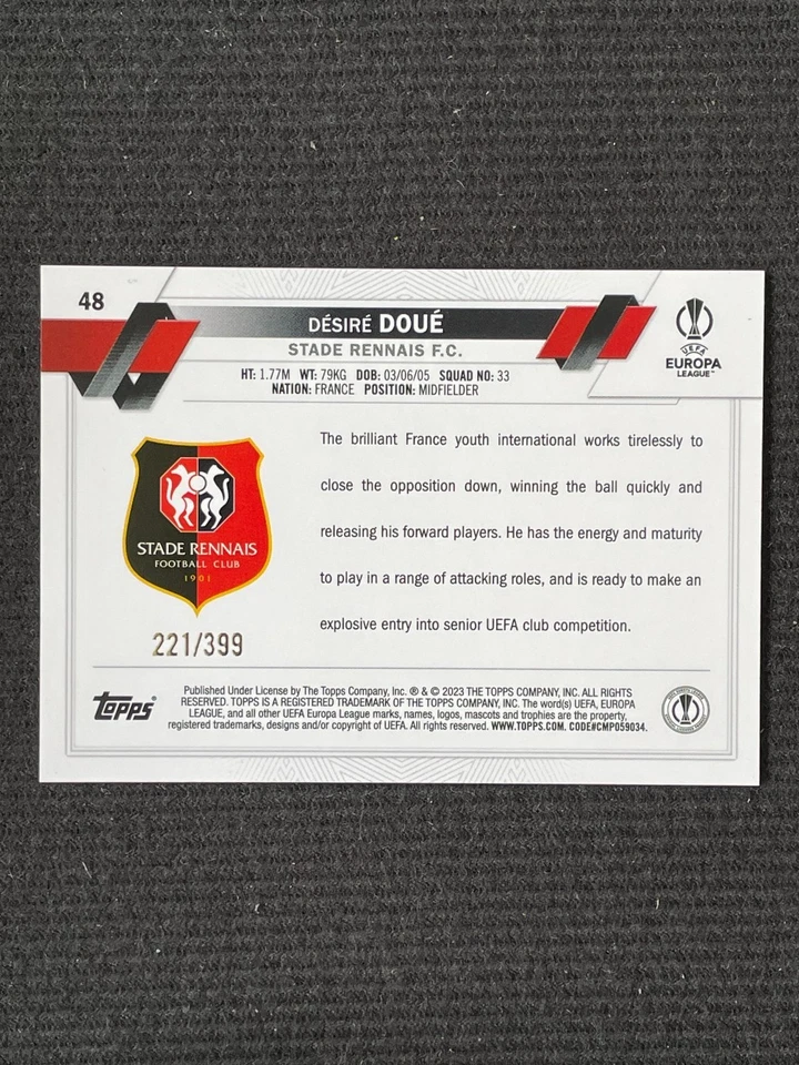 Desire Doue 2022-23 Topps UCC Flagship Aqua Icy /399 RC #48 - Image 2 of 2