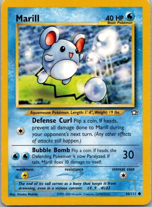 Marill 66/111 Neo Genesis Pokemon Unlimited Moderately Played