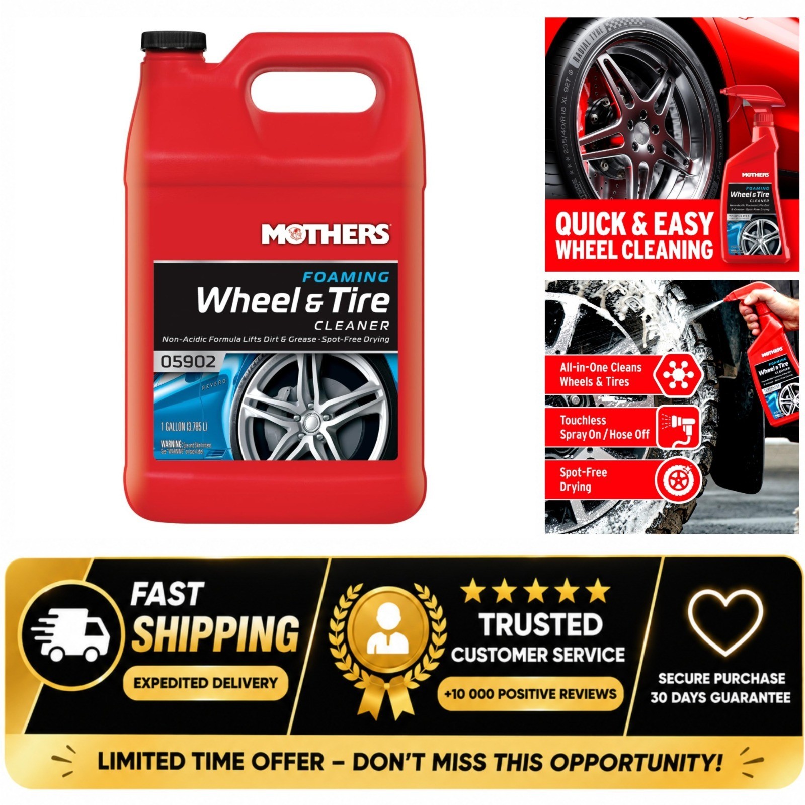 Mothers Foaming Wheel & Tire Cleaner 1 Gallon Spray-On Hose-Off 05902