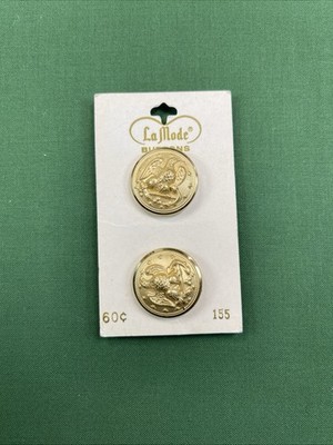 Pair of Vintage Carded Buttons LaMode Gold Tone Brass Eagle Crest 20N Size 36