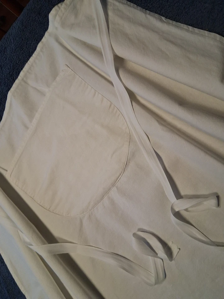ANCIEN TABLIER BLANC DE CUISINE AVEC POCHE VENTRALE DE 22CM SUR 26CM TOILE METIS - Photo 2/4