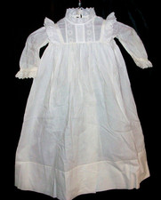 Antique 1900s White Cotton Baby Christening Dress Ruffles Eyelet