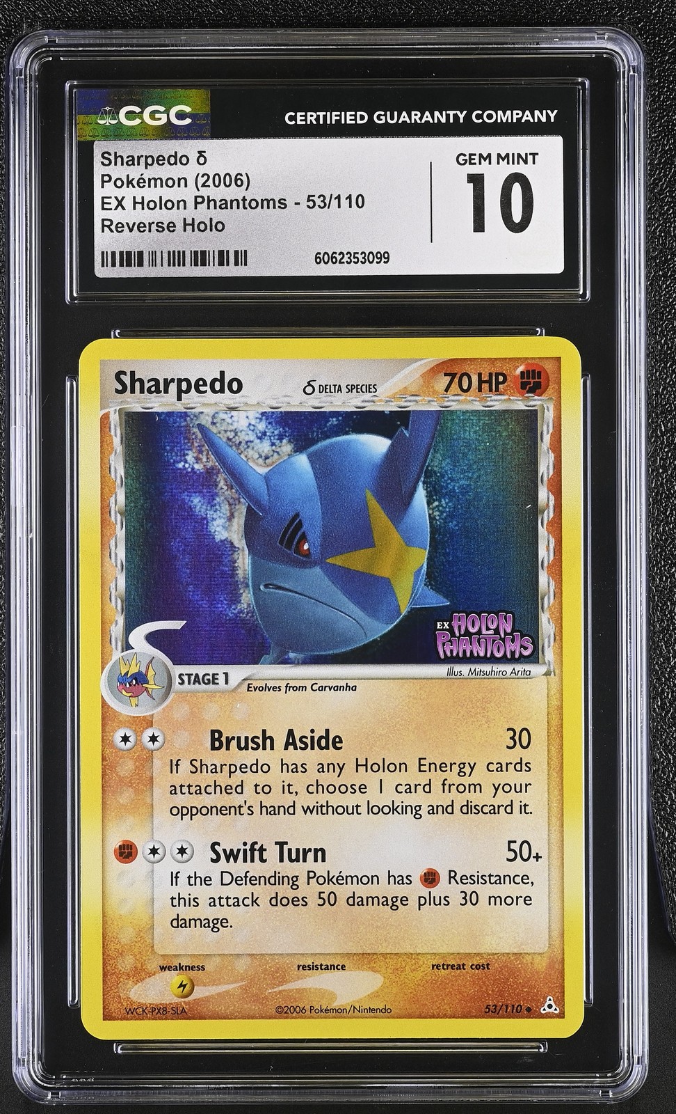CGC 10 GEM MINT Sharpedo EX Holon Phantoms 53/110 Reverse Holo STAMPED Pokemon