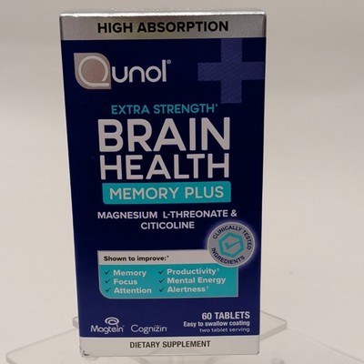 Qunol Brain Health Memory Plus Magnesium L-Threonate 60 Tablets Exp 04/2027