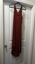 Michael Kors Womens Maxi Dress Hi Low Hem Scoop Neck Sleeveless Orange Black L