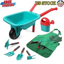 Kids Gardening Tool Set Wheelbarrow Watering Can Gloves Shovel Rake Apron Toys