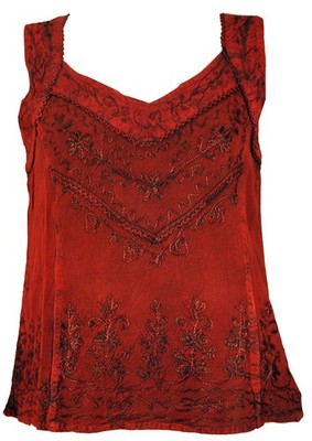 Besticktes indisches Hippie Top, kurze Boho-chic Bluse - rot