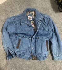 Giacca jeans vintage anni 80 Horizon capospalla denim foderata bordo pelle taglia M 