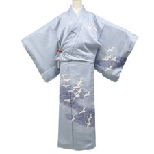 Japanese Vintage Kimono Tsukesage Silk Crane Made in Japan eb-2078
