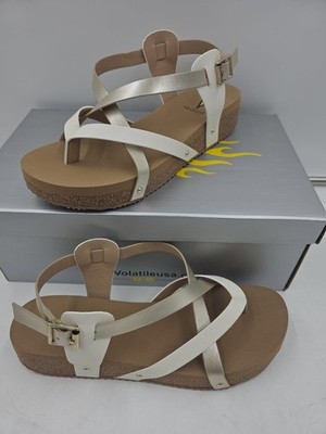 Volatile Women's  Size 9 Engie Platinum  Buckle Comfort Wedge Sandals 