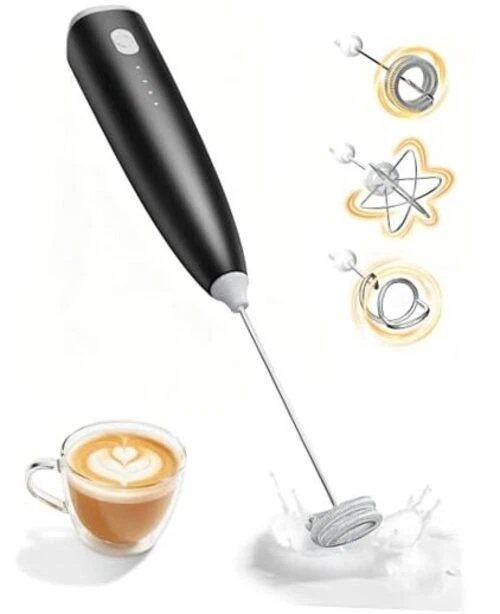 Portable Milk Frother Handheld,Electric Drink Mixer & Wand, 3 Detachable Black