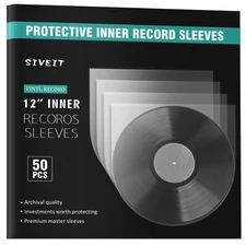 Vinyl Record Inner Sleeves 50 Pack 12 inch LP Anti-Static Round Bottom