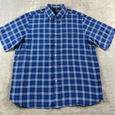 Daniel Cremieux Signature Collection Shirt Men XL Blue Linen Plaid Preppy Luxury